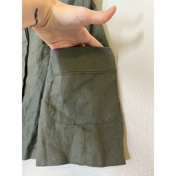 Workshop Andrea Jovine Army Green Linen Skirt Womens Sz 12 Button Up Coastal - Picture 2 of 9
